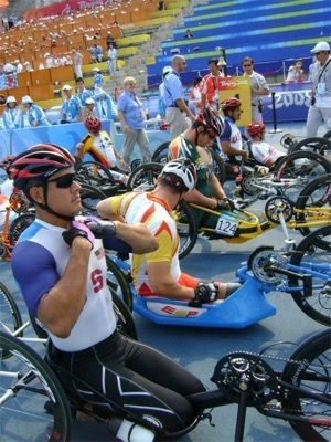 Handcycling bikes come in various models to accommodate each racer's disability and preferred position.  Photo courtesy of Erik Moen 