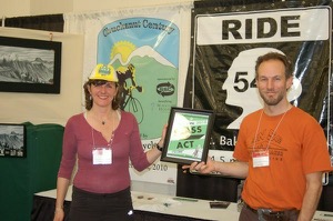 Mount Baker Bicycle Club president, Marie Kimball, and Norka Recreation's owner and organizer of Ride and Run 542, Charlie Heggem. Photo by Bicycle Paper