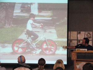 Bike Snob showing photos of himself when he was younger. Photo by Robinson Cano 