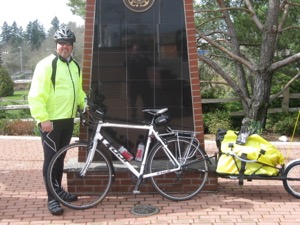 King training on his Fuji with an attached trailer.  