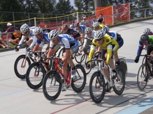 Riding the track in not as scary as it may look. Take a class and you too will be able to ride in close quarters without brakes.  Photo courtesy of Marymoor Velodrome 