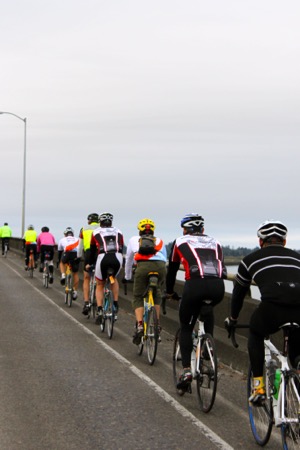 Riding single file over one the many bridges in Oregon. Photo courtesy of Eva Elliott / Arthritis Foundation