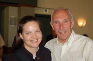 The author poses with Phil Liggett.  Photo by Bicycle Paper