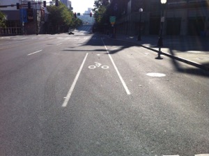 Designated bike lane.  Photo by Bicycle Paper