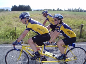 Riding in tandem on a long ride. 