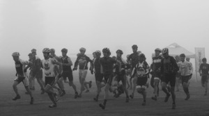 A little running around, Lemans-style, before hitting the trails for miles and miles of spectacular mountain bike racing.  Photo by Christine Chacharon