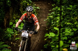 Chris Birch (Drew Bragg Rocks the Mike Right) enjoys another hand crafted trail. Photo by BC Bike Race 