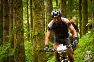 Chris Sheppard (Rocky Mountain Bikes) working the front of the three man train. Photo by BC Bike Race 