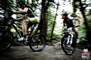 Matt Hadely (Exprezo-Borseao Factory) leads Kevin Calhoun of the Rocky Mountain Factory Team 2.  Photo by BC Bike Race 