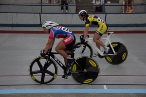 Dana Feiss (Home Depot Center) and Tela Crane (Broadmark) start the women's team sprint en route to establishing a new 39.30 record.  Photo by Charlie Warner