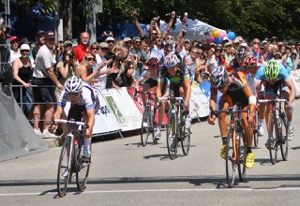 Steve Fisher (left) nips Jesse Anthony (right) at the line in the 140 km Tour de Delta Road Race.  Photo courtesy of Greg Descantes